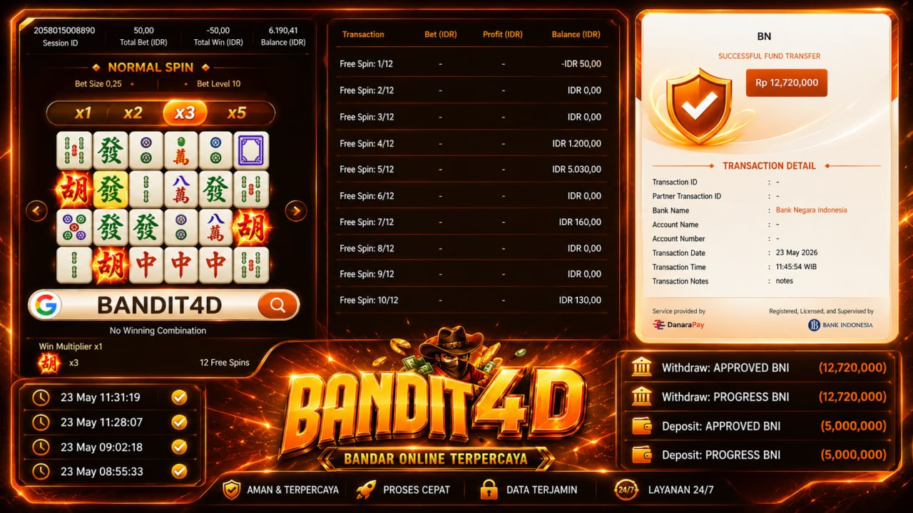 SELAMAT KEPADA MEMBER BANDIT𝟰D
DEPOSIT : RP 𝟱.𝟬𝟬𝟬.𝟬𝟬𝟬
WITHDRAW : RP 𝟭𝟮.𝟳𝟮𝟬.𝟬𝟬𝟬
L