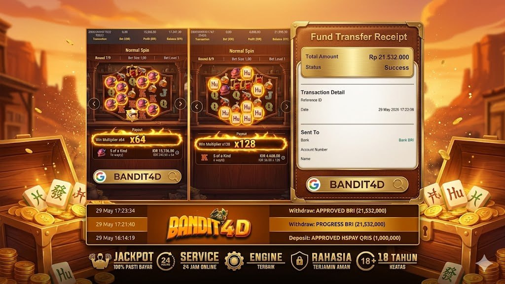 SELAMAT KEPADA MEMBER BANDIT4D
DEPOSIT : RP 1.000.000
WITHDRAW : RP 21.532.000
L