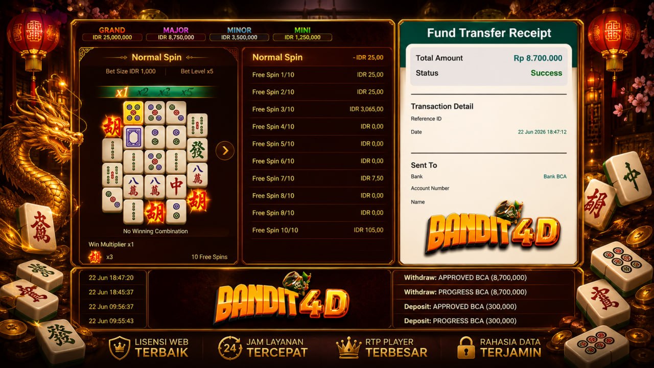 🔥SELAMAT KEPADA MEMBER BANDIT4D🔥
DEPOSIT : RP 300.000
WITHDRAW : RP 8.700.000
LI