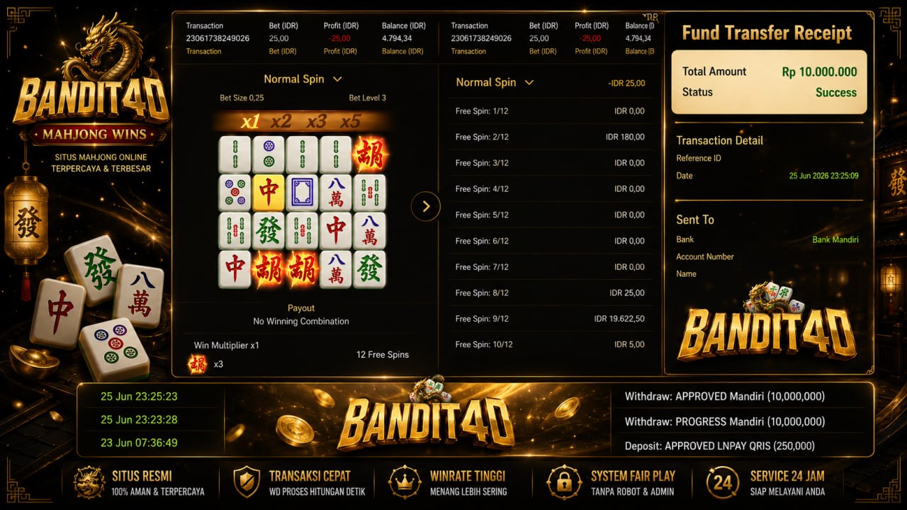 SELAMAT KEPADA MEMBER BANDIT4D
DEPOSIT : RP 250.000
WITHDRAW : RP 10.000.000
LIN
