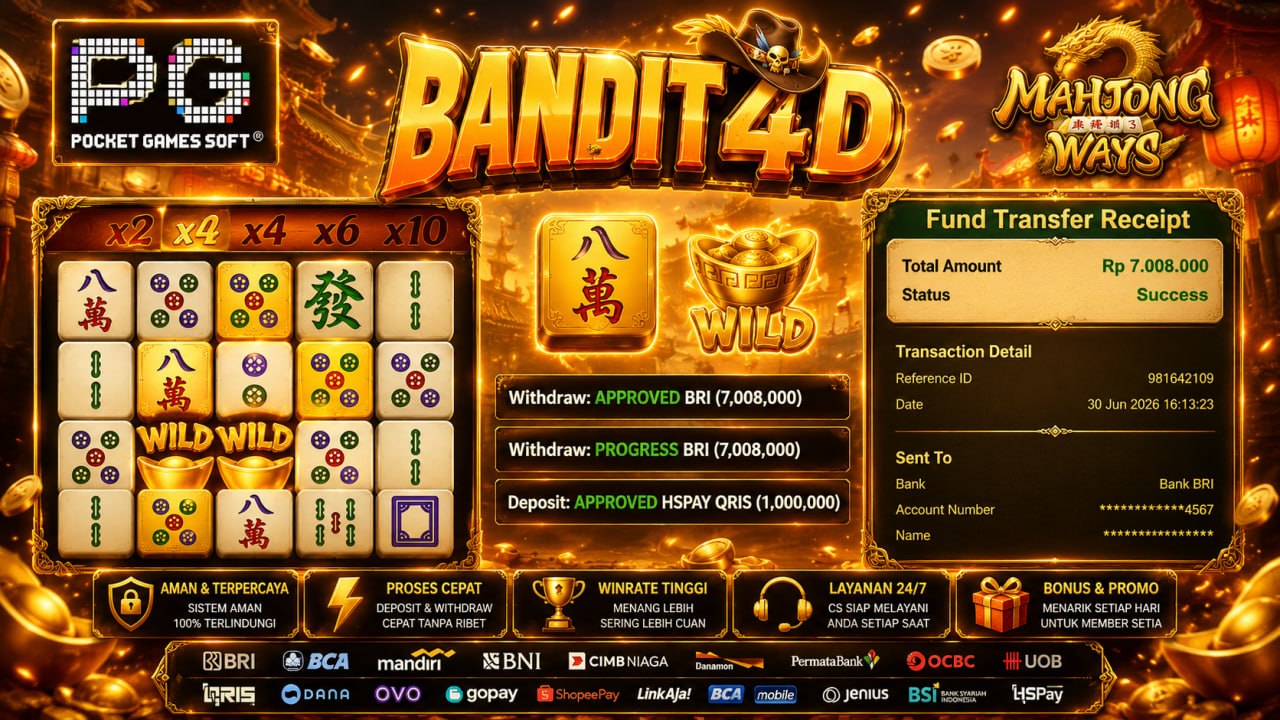 🔥SELAMAT KEPADA MEMBER BANDIT4D🔥
DEPOSIT : RP 1.000.000
WITHDRAW : RP 7.008.000
