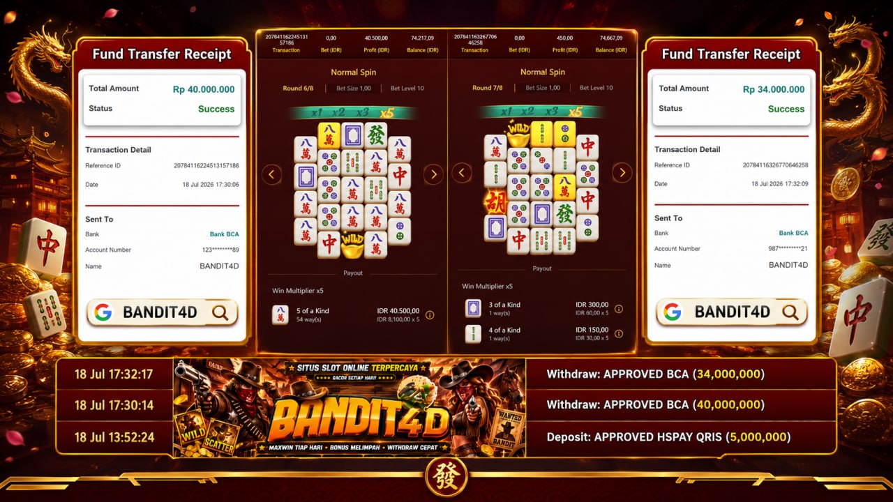 🔥 SELAMAT KEPADA MEMBER BANDIT4D 🔥
DEPOSIT : RP 5.000.000
WITHDRAW : RP 74.000.0
