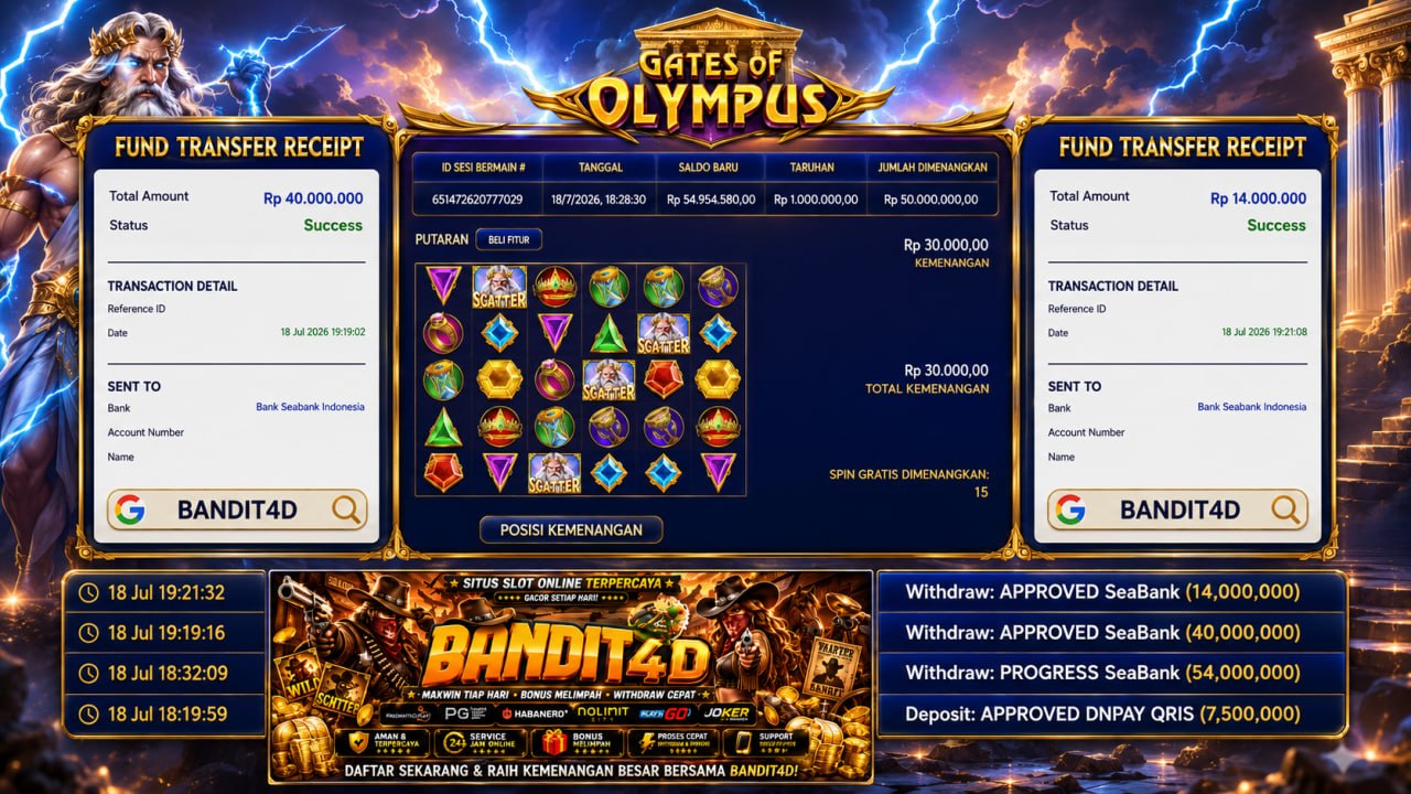 🔥 MAXWIN BANDIT4D GACOR 🔥
DEPOSIT : RP 7.500.000
WITHDRAW : RP 54.000.000
LINK D