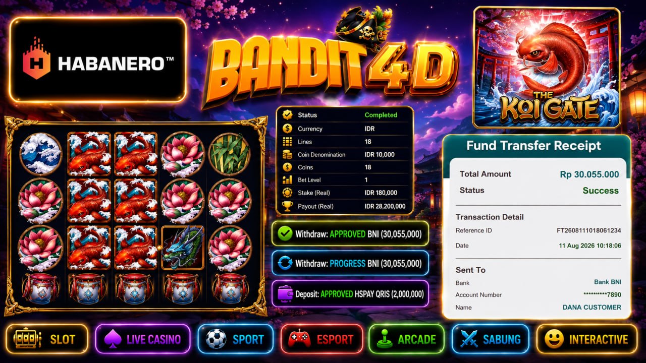 🔥 SELAMAT KEPADA MEMBER BANDIT4D 🔥
DEPOSIT : RP 2.000.000
WITHDRAW : RP 30.055.0