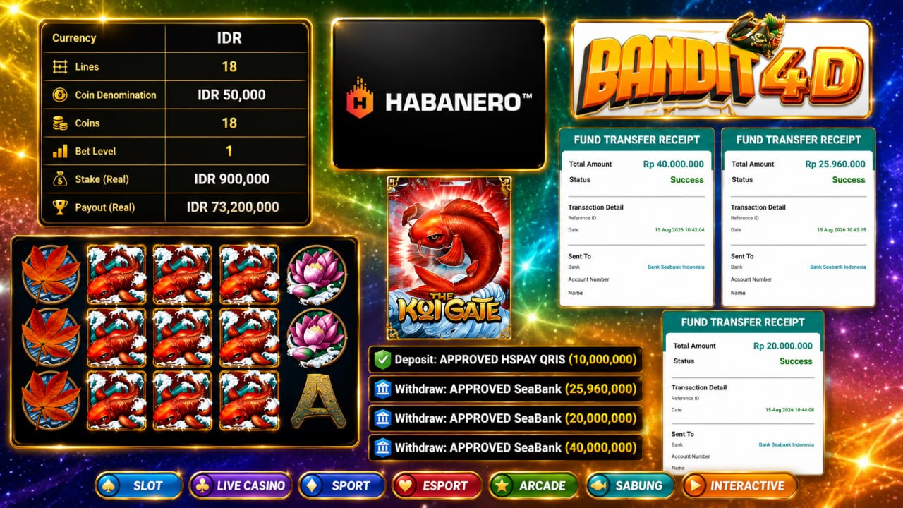🔥 SELAMAT KEPADA MEMBER BANDIT4D 🔥
DEPOSIT : RP 10.000.000
WITHDRAW : RP 85.960.