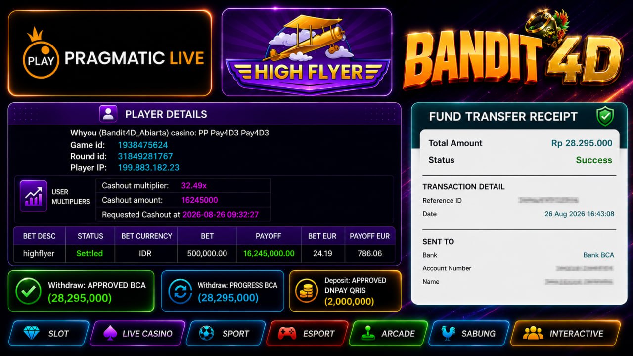🔥SELAMAT KEPADA MEMBER BANDIT4D🔥
DEPOSIT : RP 2.000.000
WITHDRAW : RP 28.295.000