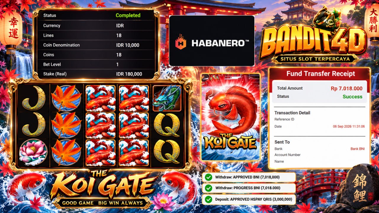 🔥SELAMAT KEPADA MEMBER BANDIT4D🔥
DEPOSIT : RP 3.000.000
WITHDRAW : RP 7.018.000
